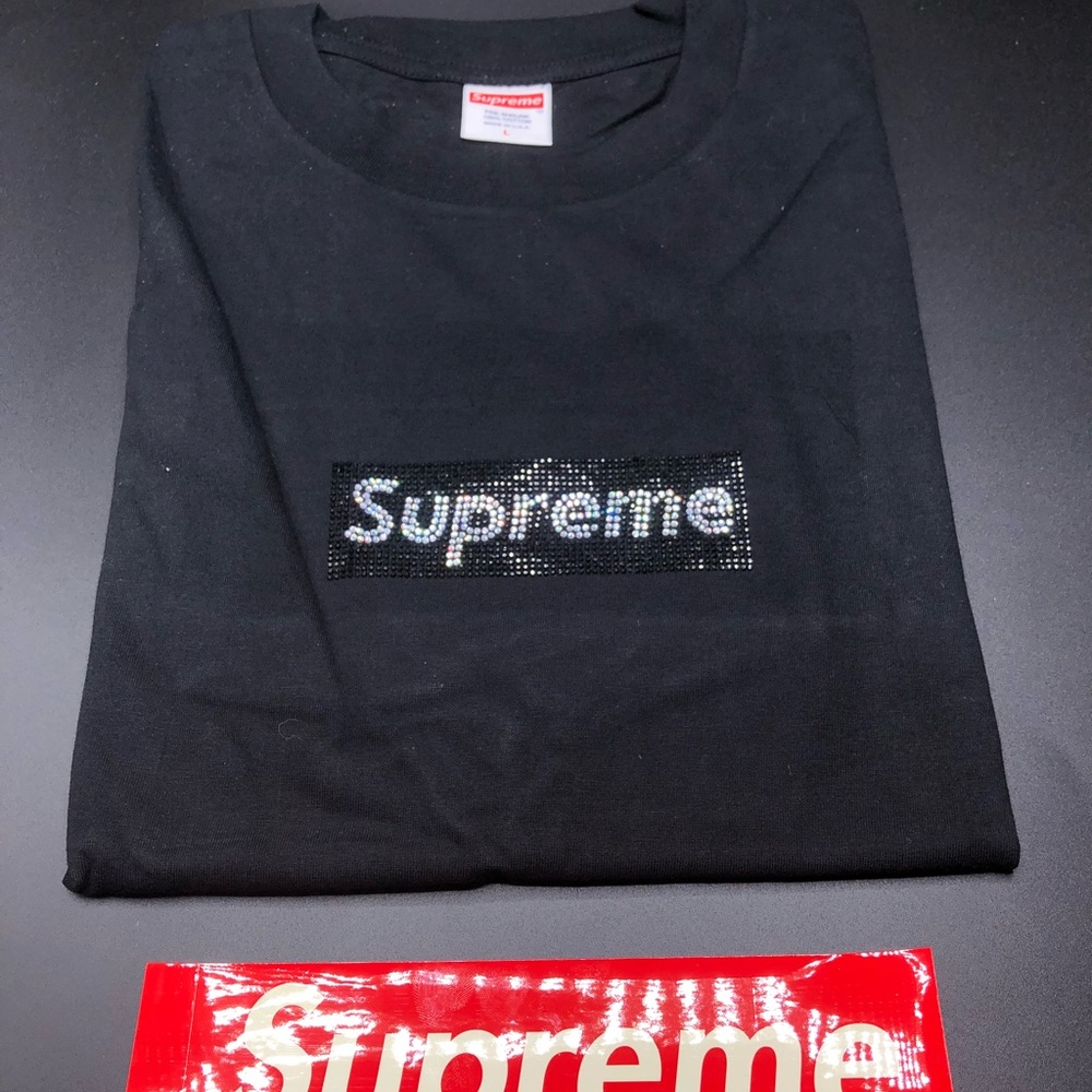 Supreme Swarovski Black Logo Tee Size Large